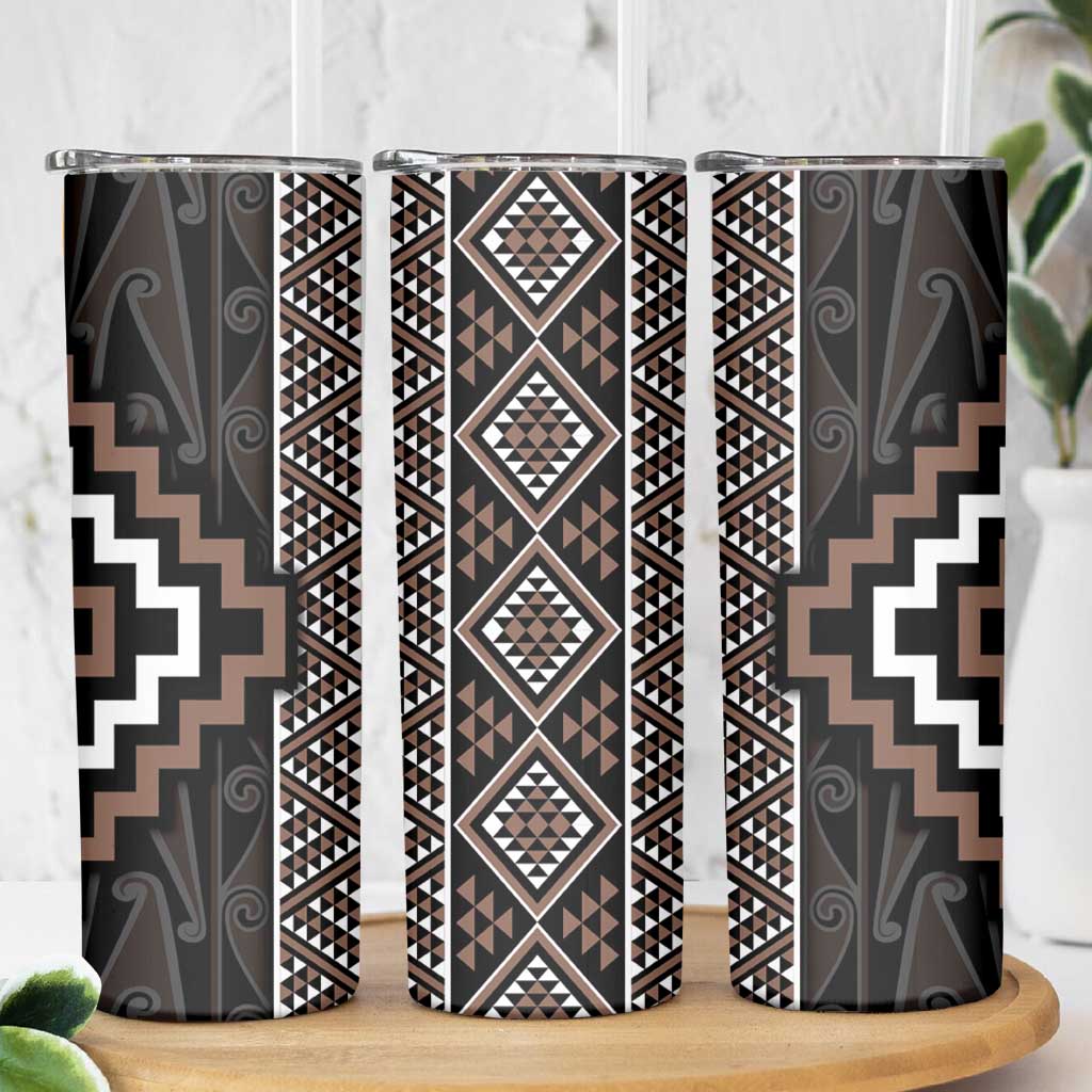 Classic Tukutuku Pattern Aotearoa Skinny Tumbler Niho Taniwha and Puhoro Motifs