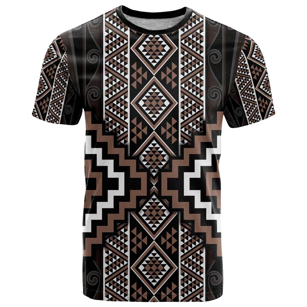 Classic Tukutuku Pattern Aotearoa T Shirt Niho Taniwha and Puhoro Motifs