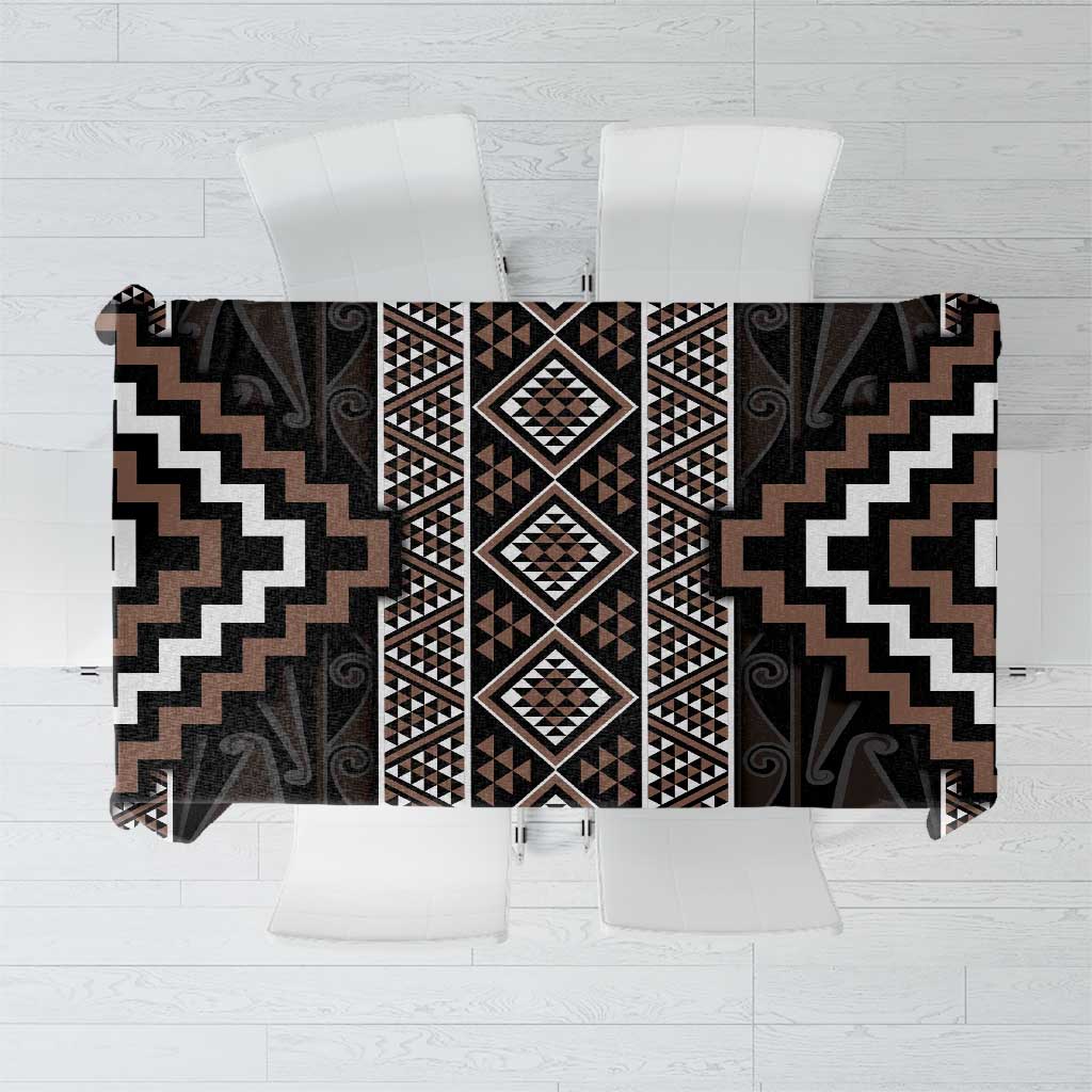 Classic Tukutuku Pattern Aotearoa Tablecloth Niho Taniwha and Puhoro Motifs LT7 Brown - Polynesian Pride