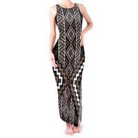 Classic Tukutuku Pattern Aotearoa Tank Maxi Dress Niho Taniwha and Puhoro Motifs LT7 Women Brown - Polynesian Pride