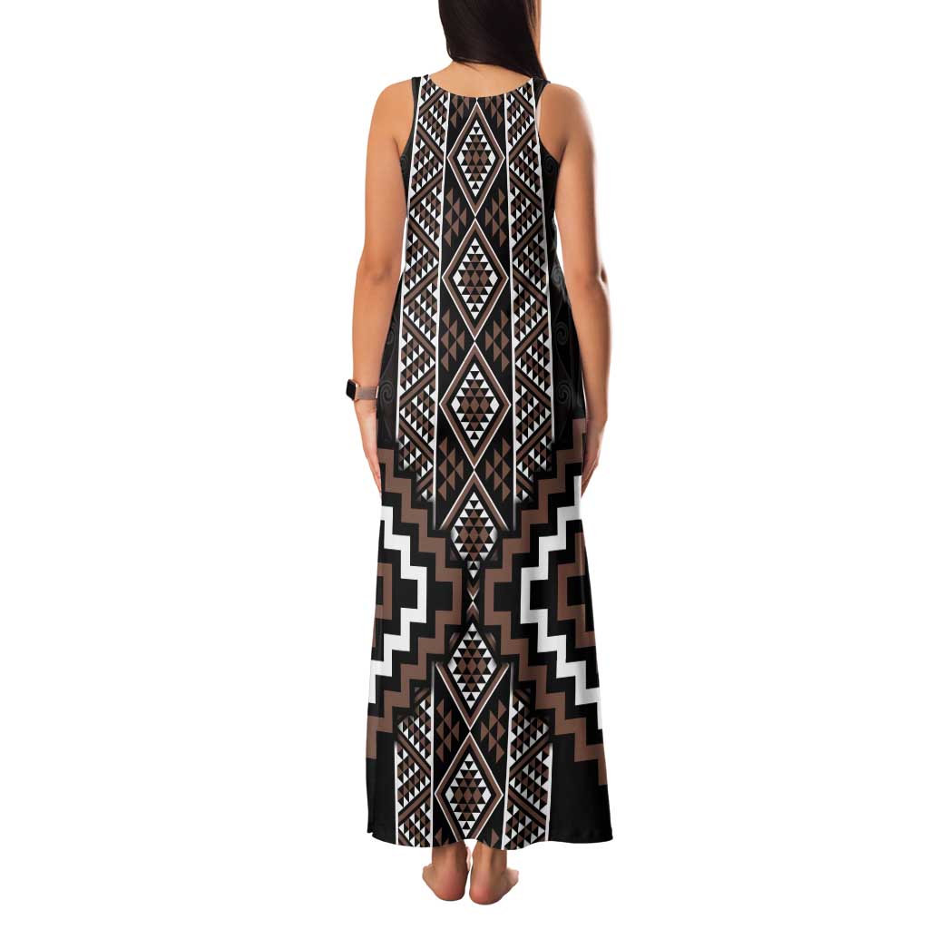 Classic Tukutuku Pattern Aotearoa Tank Maxi Dress Niho Taniwha and Puhoro Motifs LT7 - Polynesian Pride