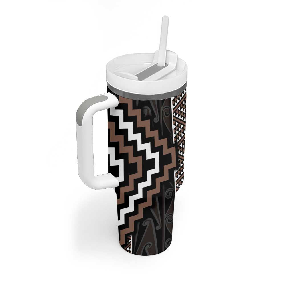 Classic Tukutuku Pattern Aotearoa Tumbler With Handle Niho Taniwha and Puhoro Motifs LT7 - Polynesian Pride