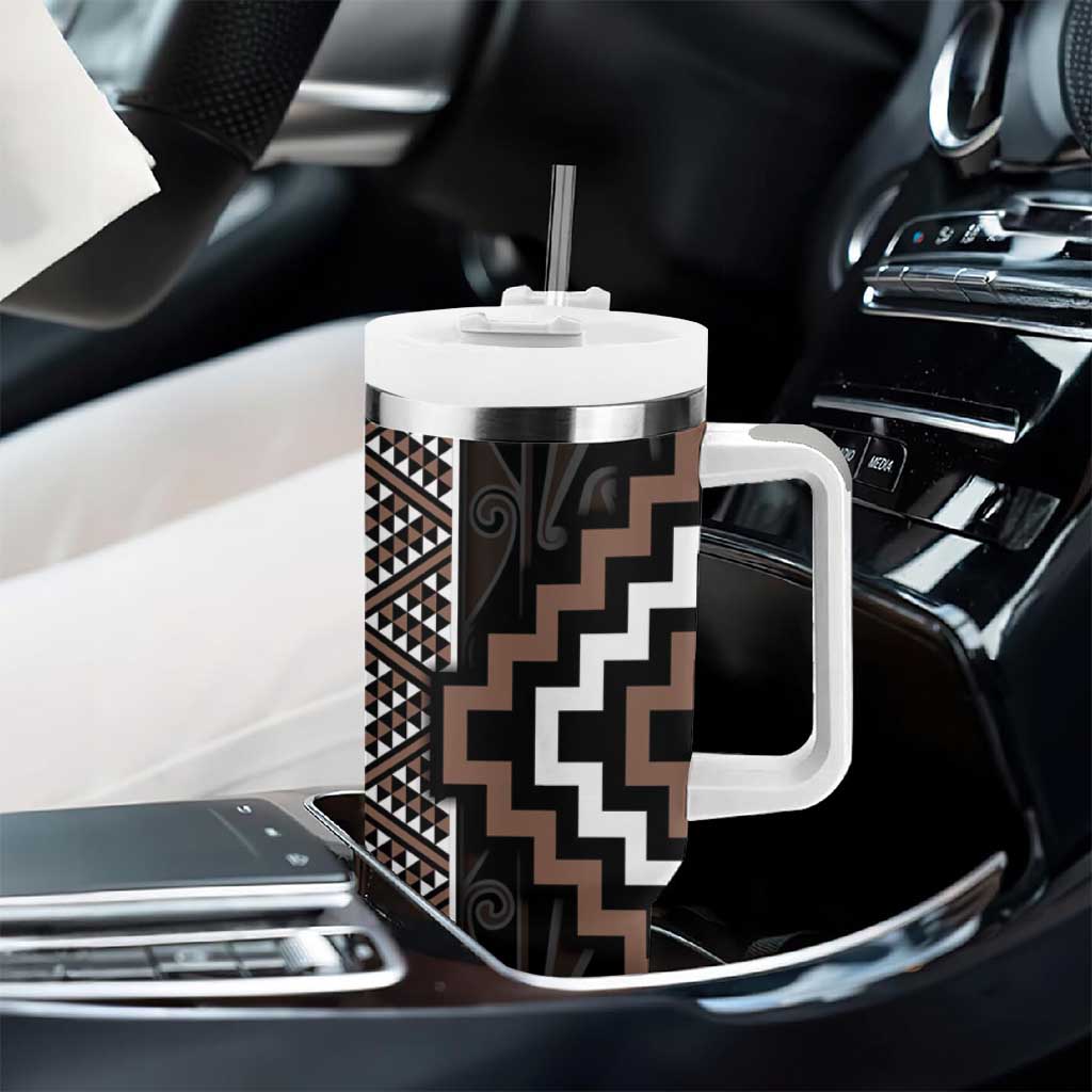 Classic Tukutuku Pattern Aotearoa Tumbler With Handle Niho Taniwha and Puhoro Motifs LT7 - Polynesian Pride