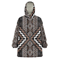 Classic Tukutuku Pattern Aotearoa Wearable Blanket Hoodie Niho Taniwha and Puhoro Motifs LT7 One Size Brown - Polynesian Pride
