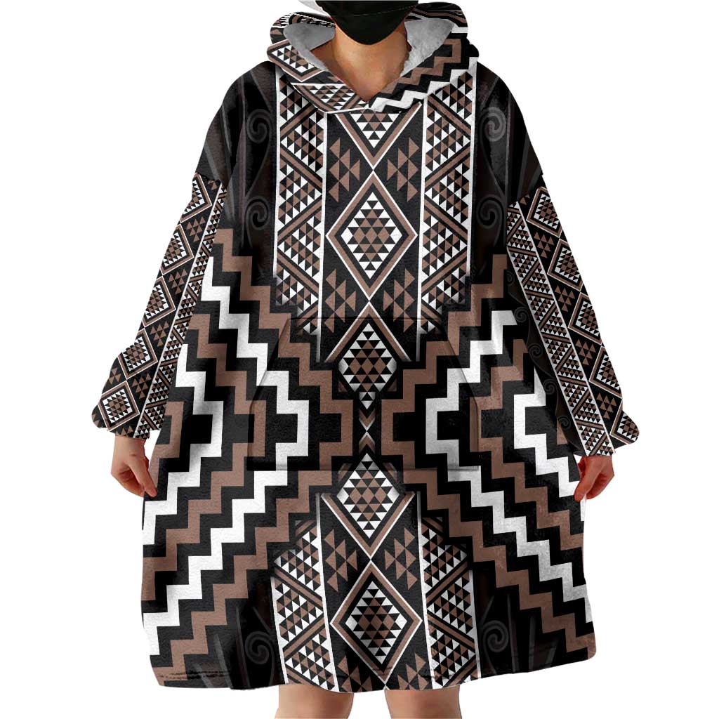 Classic Tukutuku Pattern Aotearoa Wearable Blanket Hoodie Niho Taniwha and Puhoro Motifs LT7 - Polynesian Pride