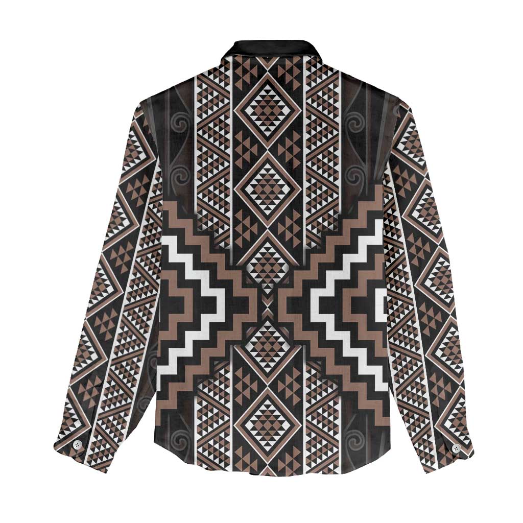 Classic Tukutuku Pattern Aotearoa Women Casual Shirt Niho Taniwha and Puhoro Motifs