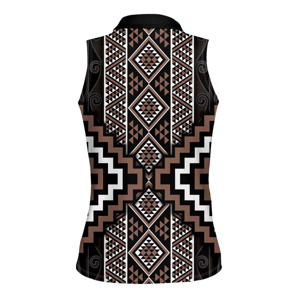 Classic Tukutuku Pattern Aotearoa Women Sleeveless Polo Shirt Niho Taniwha and Puhoro Motifs
