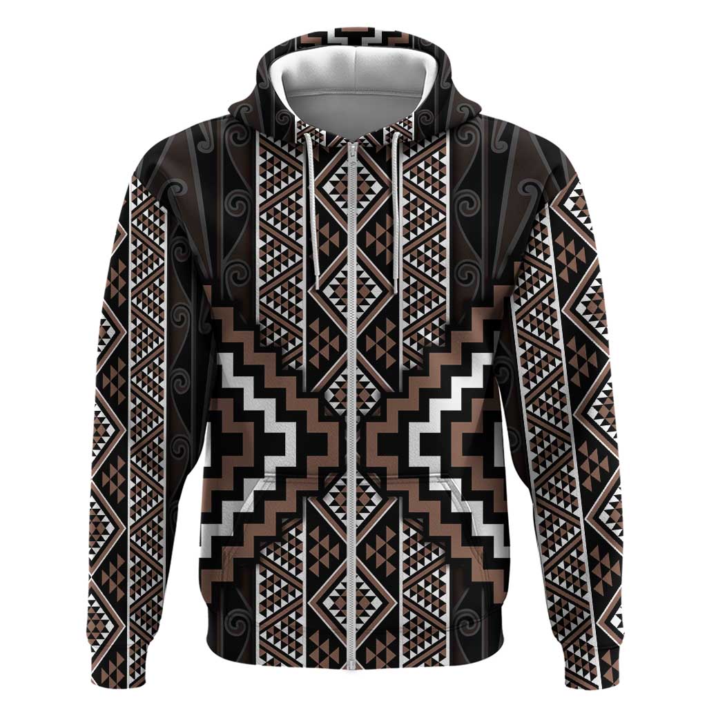 Classic Tukutuku Pattern Aotearoa Zip Hoodie Niho Taniwha and Puhoro Motifs