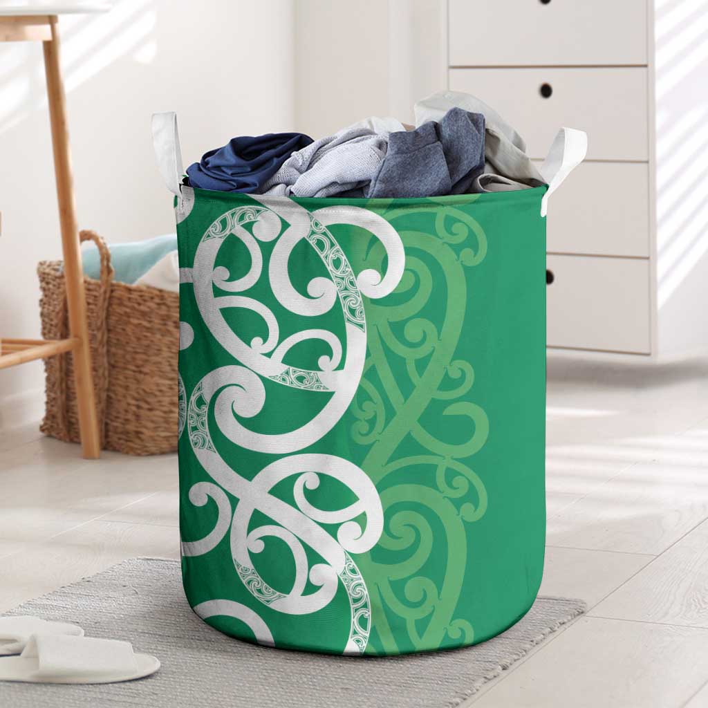 Pounamu Green Maori Laundry Basket Koru Kowhaiwhai LT7 Green - Polynesian Pride