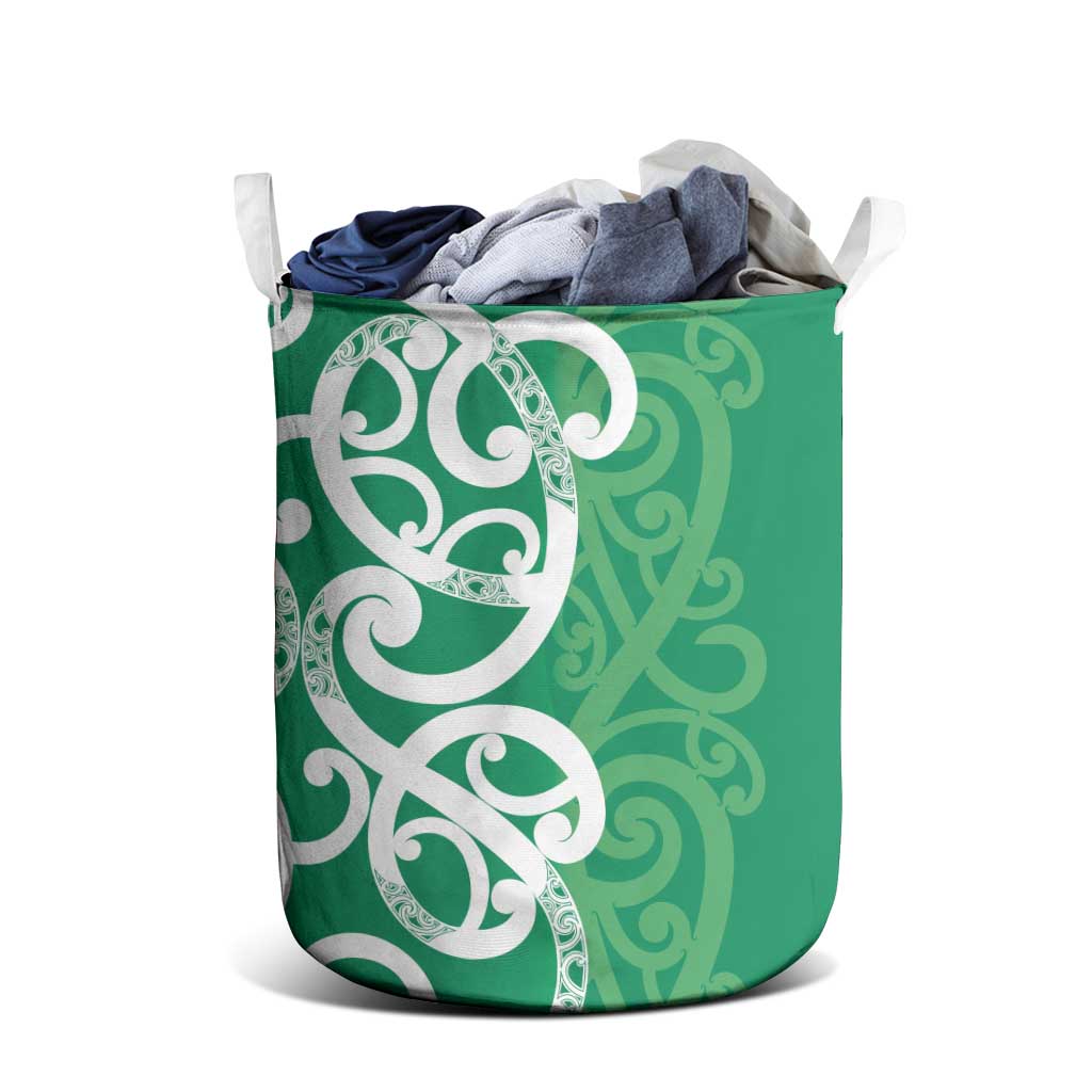 Pounamu Green Maori Laundry Basket Koru Kowhaiwhai LT7 - Polynesian Pride