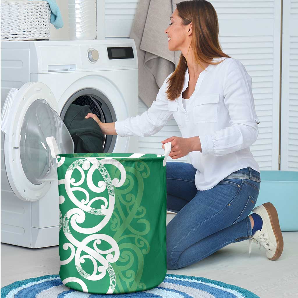 Pounamu Green Maori Laundry Basket Koru Kowhaiwhai LT7 - Polynesian Pride