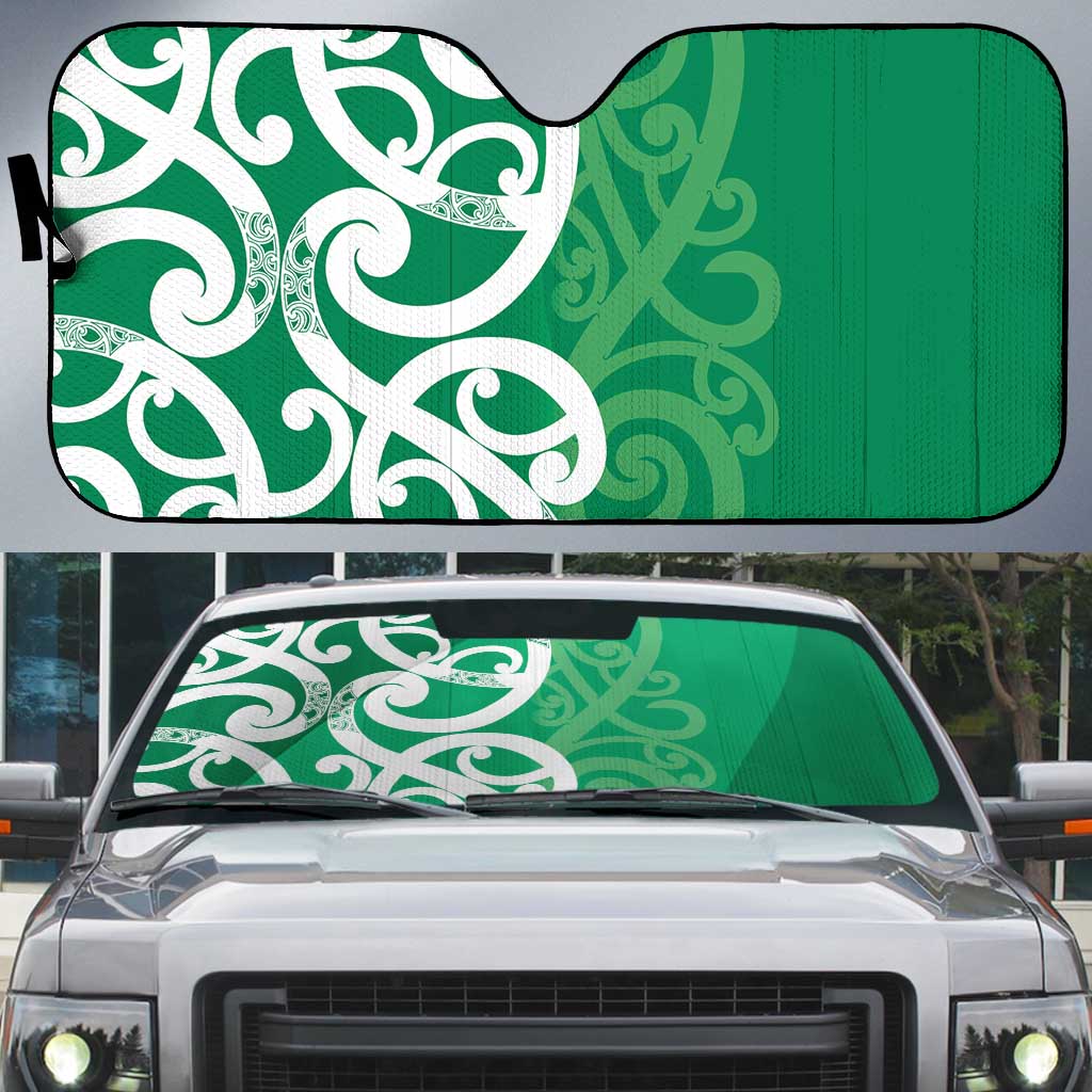 Pounamu Green Maori Auto Sun Shade Koru Kowhaiwhai LT7 Green - Polynesian Pride
