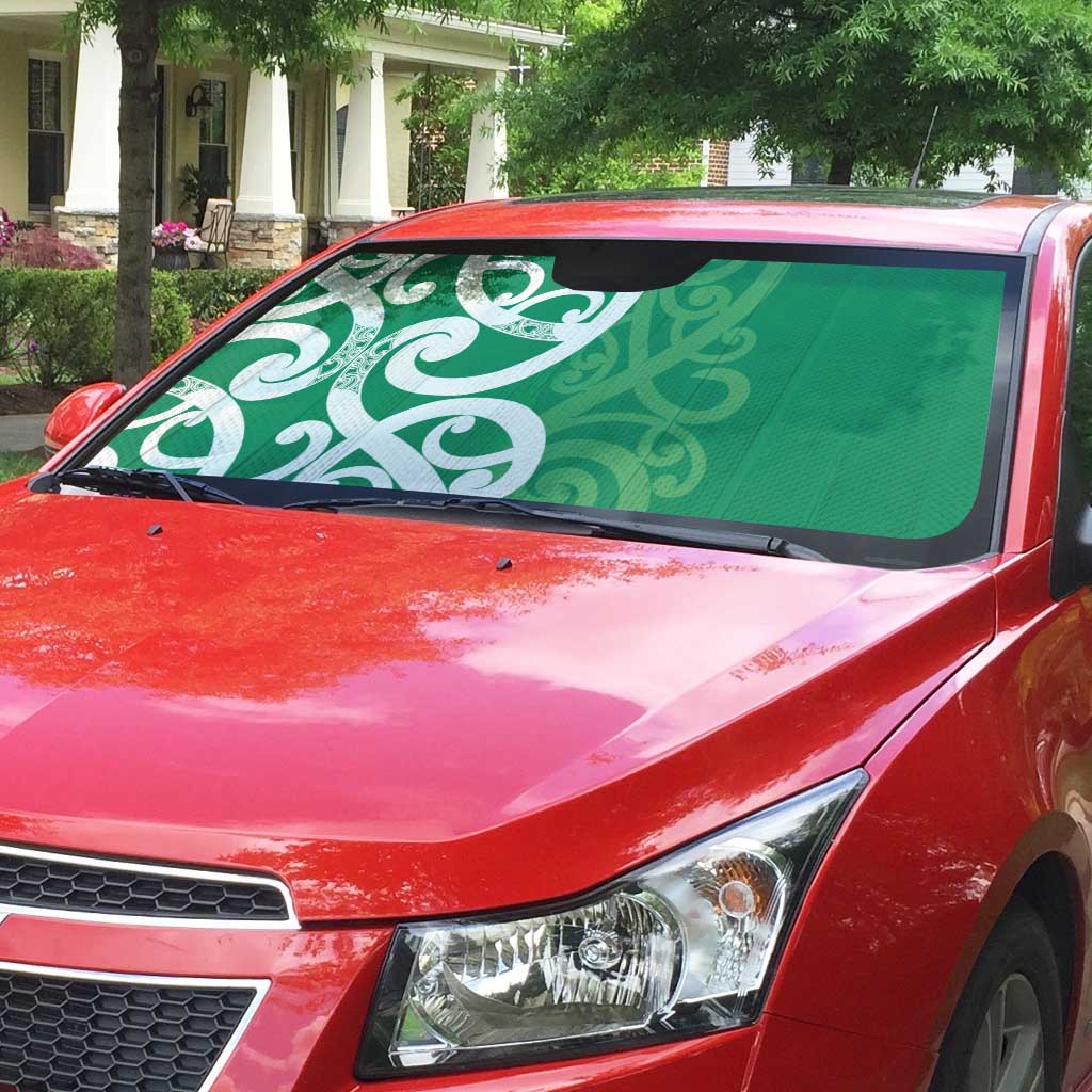 Pounamu Green Maori Auto Sun Shade Koru Kowhaiwhai LT7 - Polynesian Pride