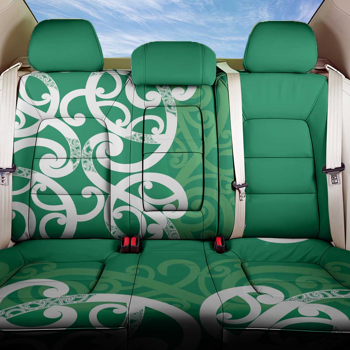 Pounamu Green Maori Back Car Seat Cover Koru Kowhaiwhai LT7 One Size Green - Polynesian Pride