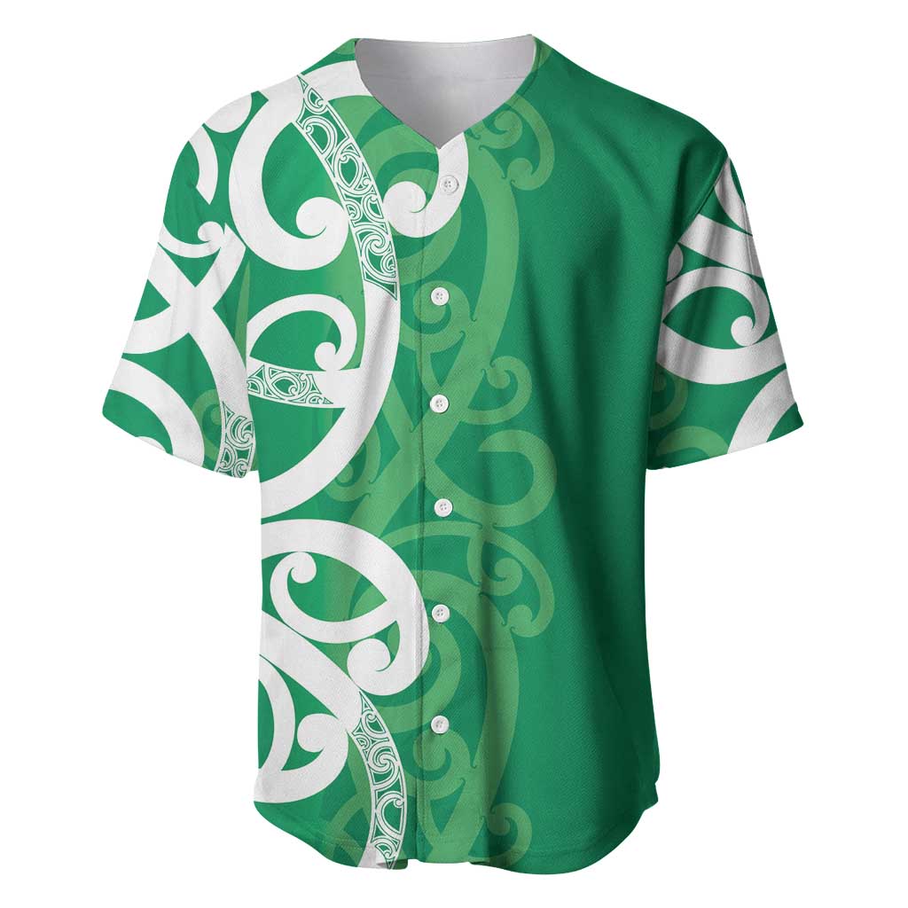 Pounamu Green Maori Baseball Jersey Koru Kowhaiwhai LT7 Green - Polynesian Pride