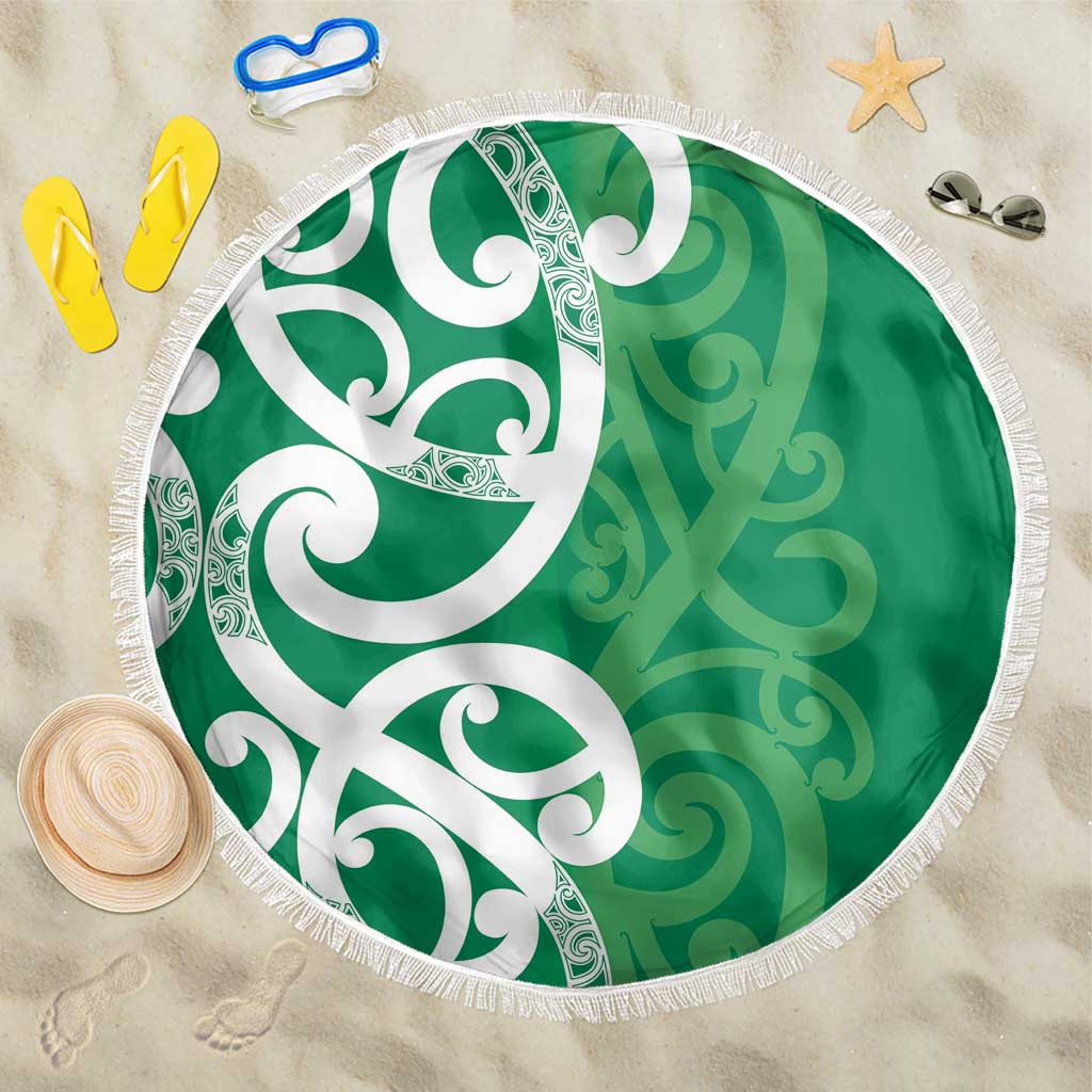 Pounamu Green Maori Beach Blanket Koru Kowhaiwhai LT7 One Size 150cm Green - Polynesian Pride