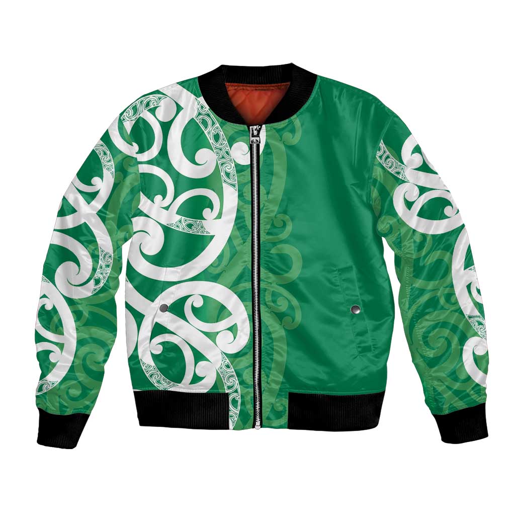 Pounamu Green Maori Bomber Jacket Koru Kowhaiwhai LT7 Unisex Green - Polynesian Pride