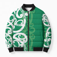 Pounamu Green Maori Bomber Puffer Jacket Koru Kowhaiwhai LT7 Unisex Green - Polynesian Pride