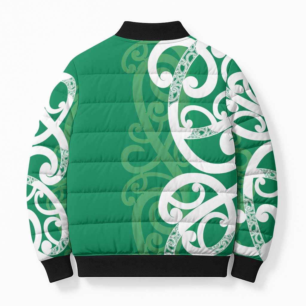 Pounamu Green Maori Bomber Puffer Jacket Koru Kowhaiwhai LT7 - Polynesian Pride