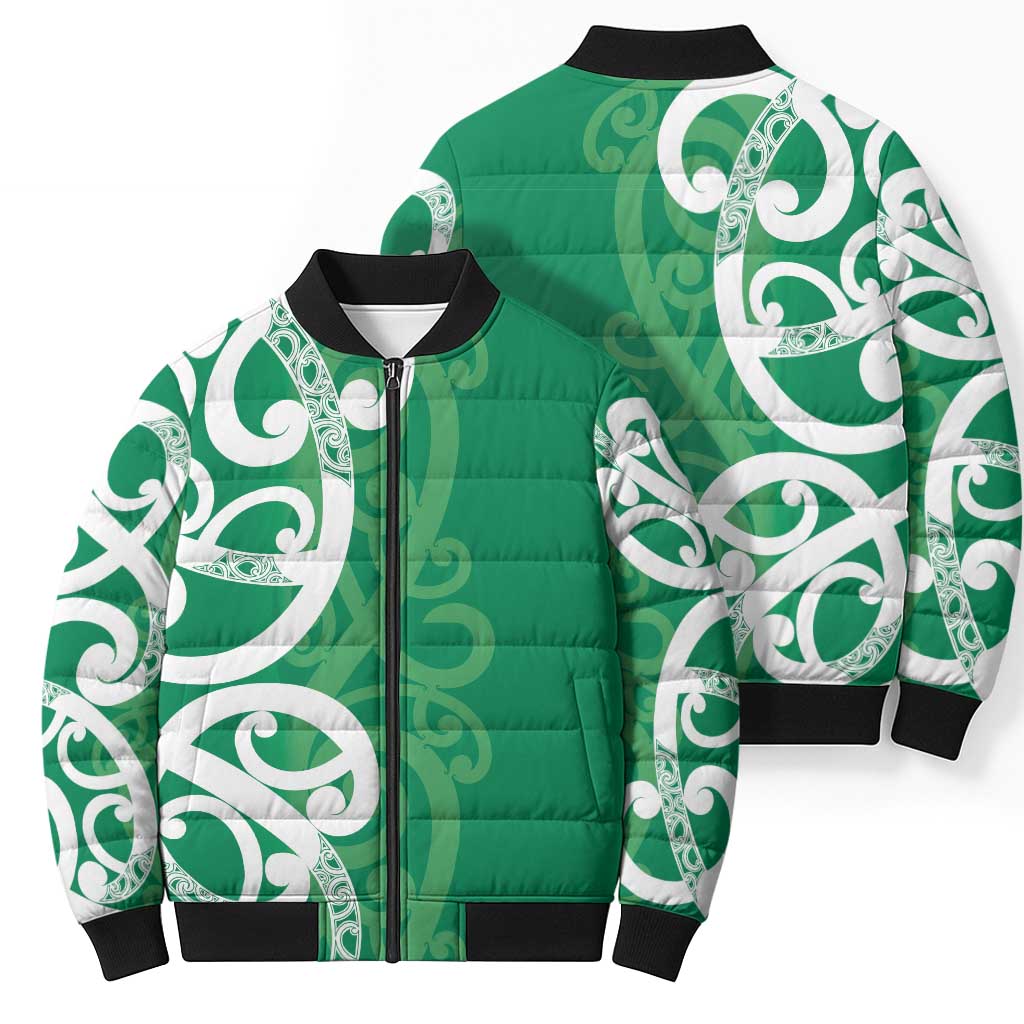 Pounamu Green Maori Bomber Puffer Jacket Koru Kowhaiwhai LT7 - Polynesian Pride