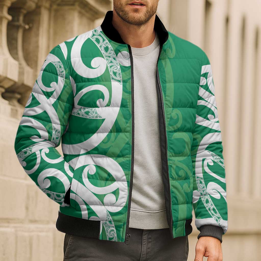 Pounamu Green Maori Bomber Puffer Jacket Koru Kowhaiwhai LT7 - Polynesian Pride