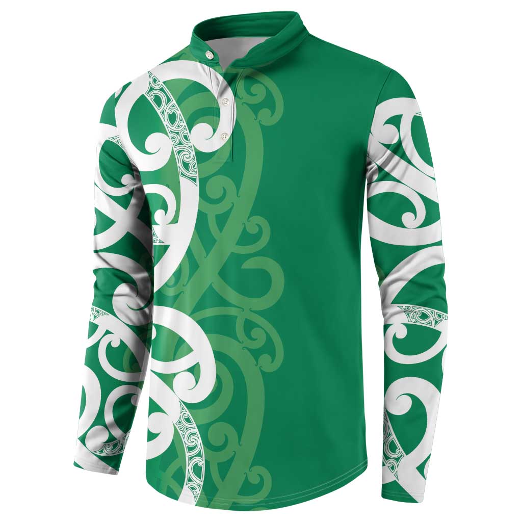 Pounamu Green Maori Button Sweatshirt Koru Kowhaiwhai LT7 - Polynesian Pride