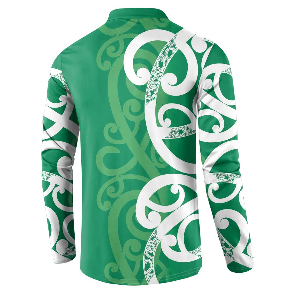 Pounamu Green Maori Button Sweatshirt Koru Kowhaiwhai LT7 - Polynesian Pride