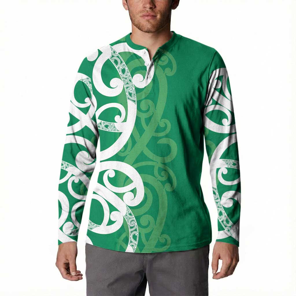 Pounamu Green Maori Button Sweatshirt Koru Kowhaiwhai LT7 - Polynesian Pride