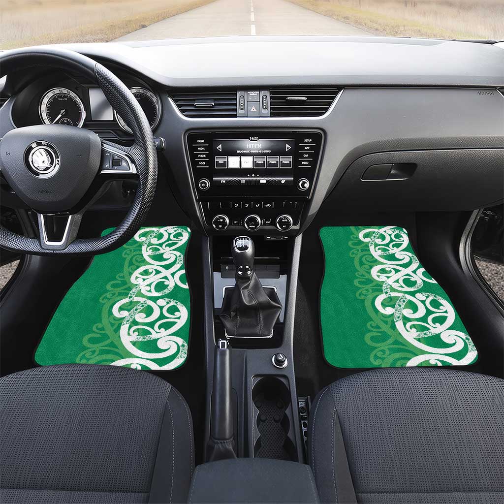 Pounamu Green Maori Car Mats Koru Kowhaiwhai LT7 Set 2pcs - Front Green - Polynesian Pride