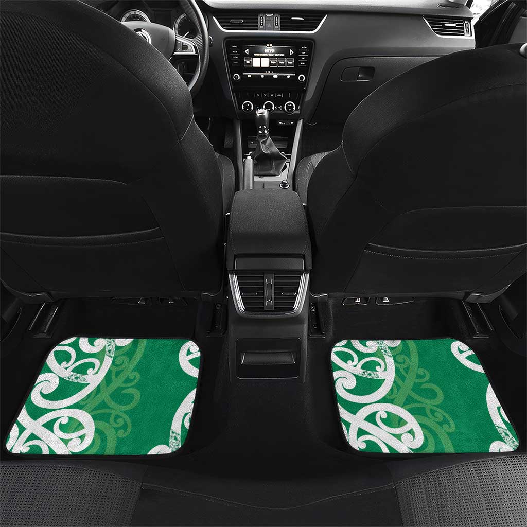 Pounamu Green Maori Car Mats Koru Kowhaiwhai LT7 Set 2pcs - Back Green - Polynesian Pride