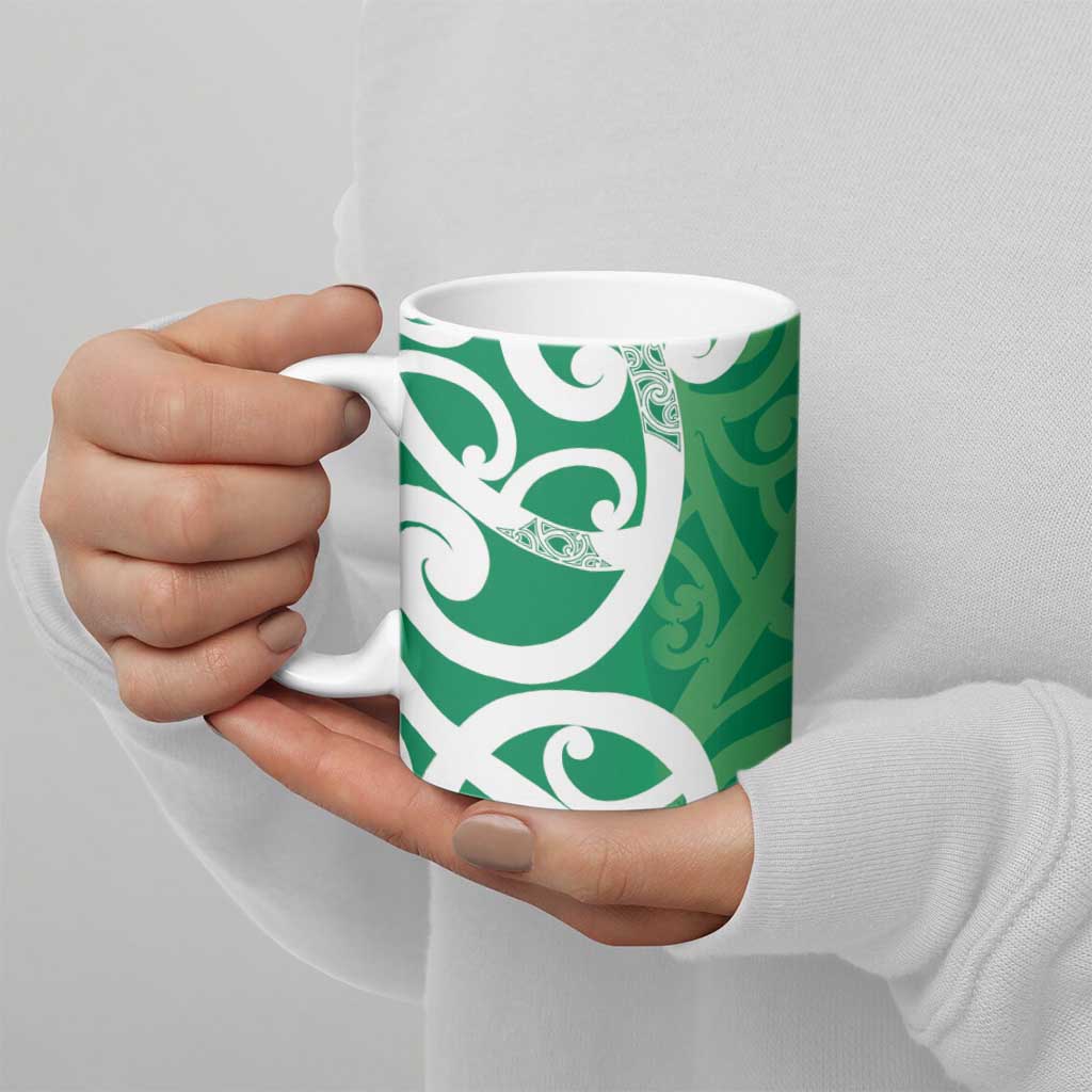 Pounamu Green Maori Ceramic Mug Koru Kowhaiwhai LT7 - Polynesian Pride