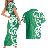 Pounamu Green Maori Couples Matching Short Sleeve Bodycon Dress and Hawaiian Shirt Koru Kowhaiwhai - Polynesian Pride