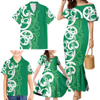 Pounamu Green Maori Family Matching Mermaid Dress and Hawaiian Shirt Koru Kowhaiwhai - Polynesian Pride