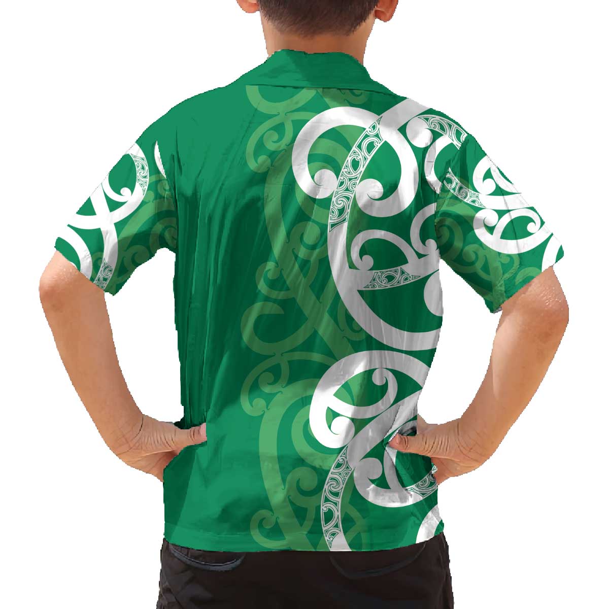 Pounamu Green Maori Family Matching Off The Shoulder Long Sleeve Dress and Hawaiian Shirt Koru Kowhaiwhai - Polynesian Pride