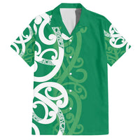 Pounamu Green Maori Family Matching Off The Shoulder Long Sleeve Dress and Hawaiian Shirt Koru Kowhaiwhai - Polynesian Pride