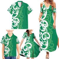 Pounamu Green Maori Family Matching Summer Maxi Dress and Hawaiian Shirt Koru Kowhaiwhai - Polynesian Pride