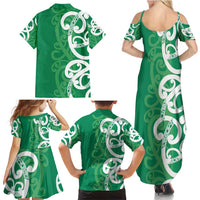 Pounamu Green Maori Family Matching Summer Maxi Dress and Hawaiian Shirt Koru Kowhaiwhai - Polynesian Pride