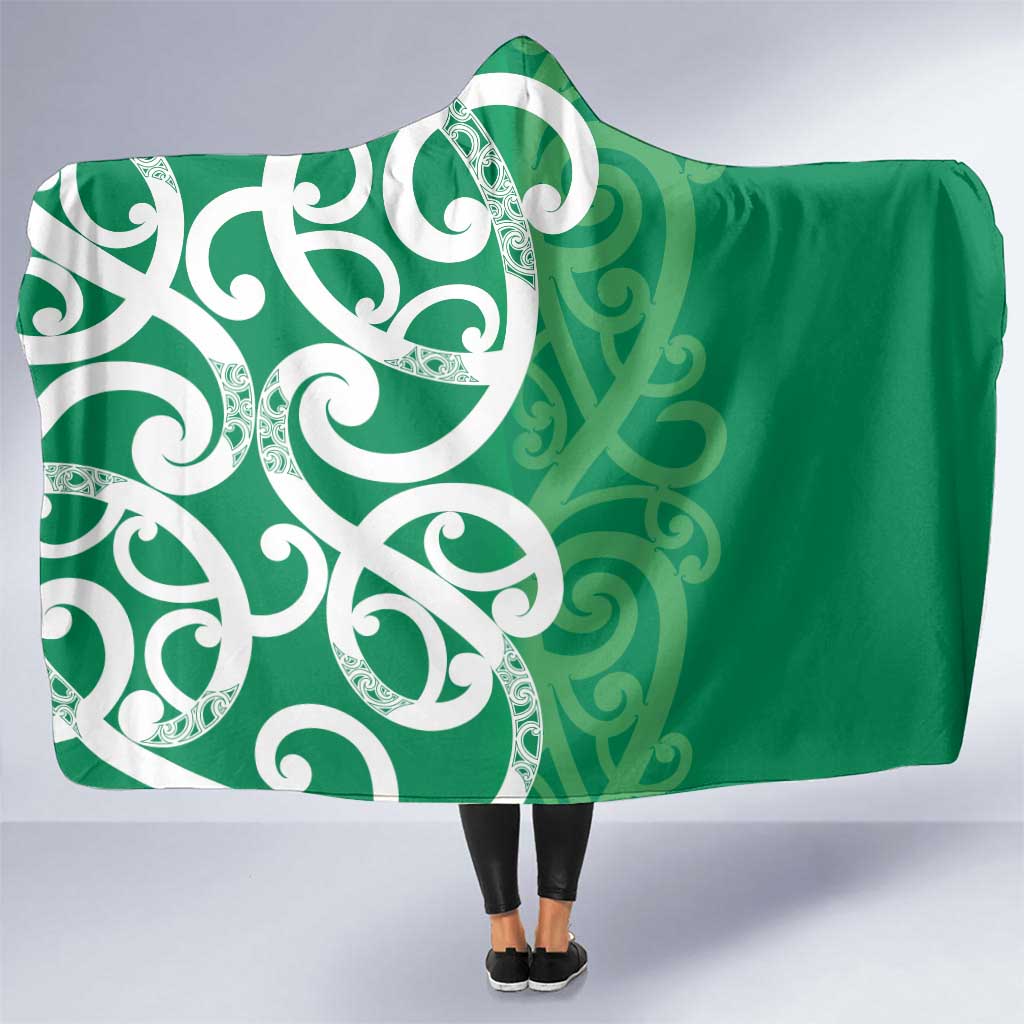 Pounamu Green Maori Hooded Blanket Koru Kowhaiwhai LT7 One Size Green - Polynesian Pride