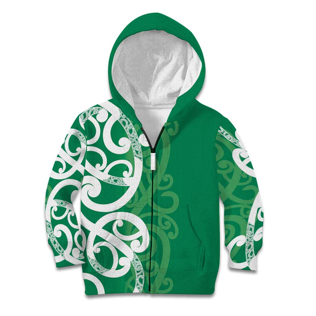 Pounamu Green Maori Kid Hoodie Koru Kowhaiwhai LT7 Zip Hoodie Green - Polynesian Pride