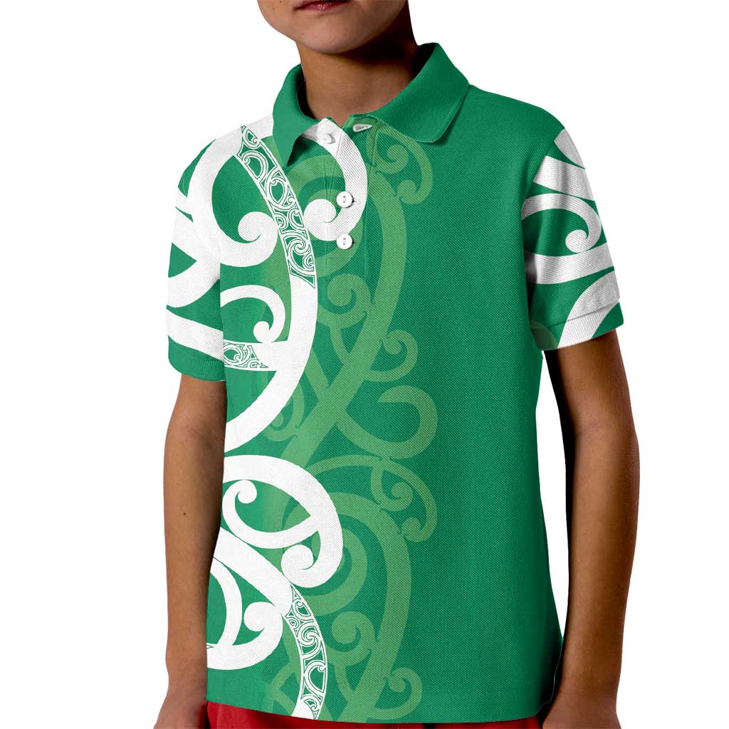 Pounamu Green Maori Kid Polo Shirt Koru Kowhaiwhai LT7 Kid Green - Polynesian Pride