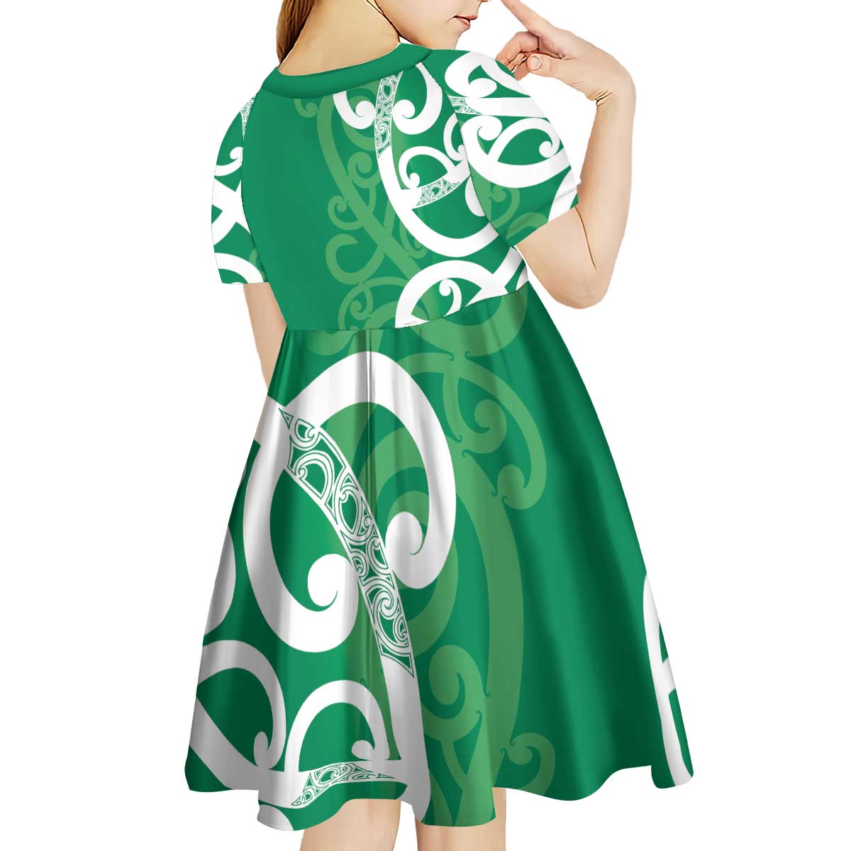 Pounamu Green Maori Kid Short Sleeve Dress Koru Kowhaiwhai LT7 - Polynesian Pride