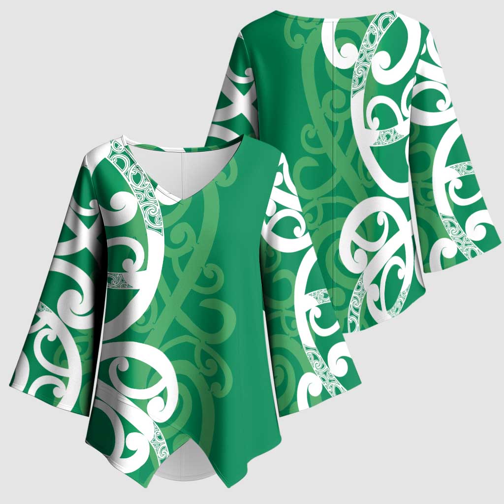 Pounamu Green Maori Kimono Sleeve Blouse Koru Kowhaiwhai LT7 - Polynesian Pride