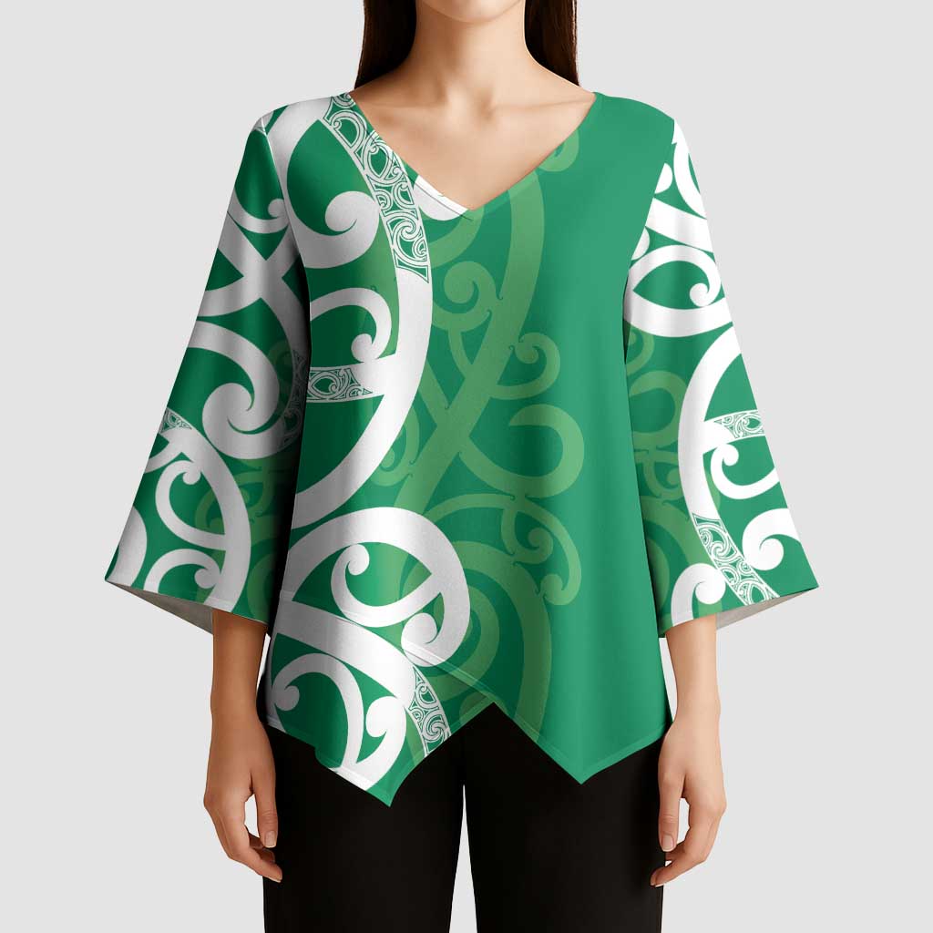 Pounamu Green Maori Kimono Sleeve Blouse Koru Kowhaiwhai LT7 - Polynesian Pride