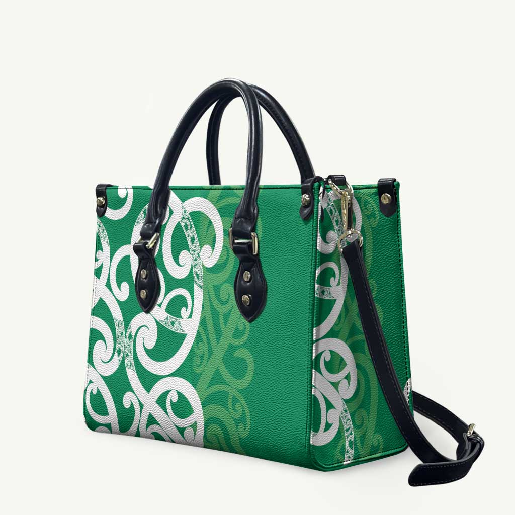 Pounamu Green Maori Leather Bag Koru Kowhaiwhai - Polynesian Pride