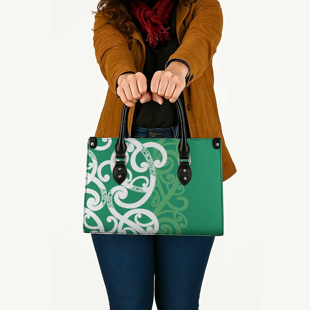 Pounamu Green Maori Leather Bag Koru Kowhaiwhai - Polynesian Pride