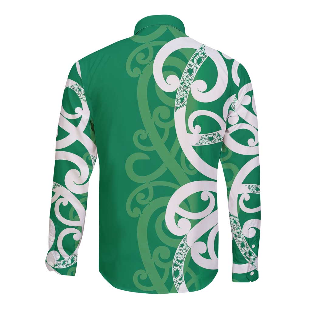 Pounamu Green Maori Long Sleeve Button Shirt Koru Kowhaiwhai LT7 - Polynesian Pride