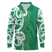 Pounamu Green Maori Long Sleeve Polo Shirt Koru Kowhaiwhai LT7 Green - Polynesian Pride