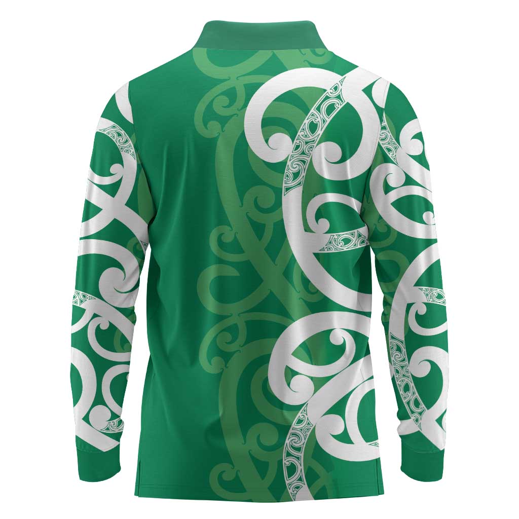 Pounamu Green Maori Long Sleeve Polo Shirt Koru Kowhaiwhai LT7 - Polynesian Pride