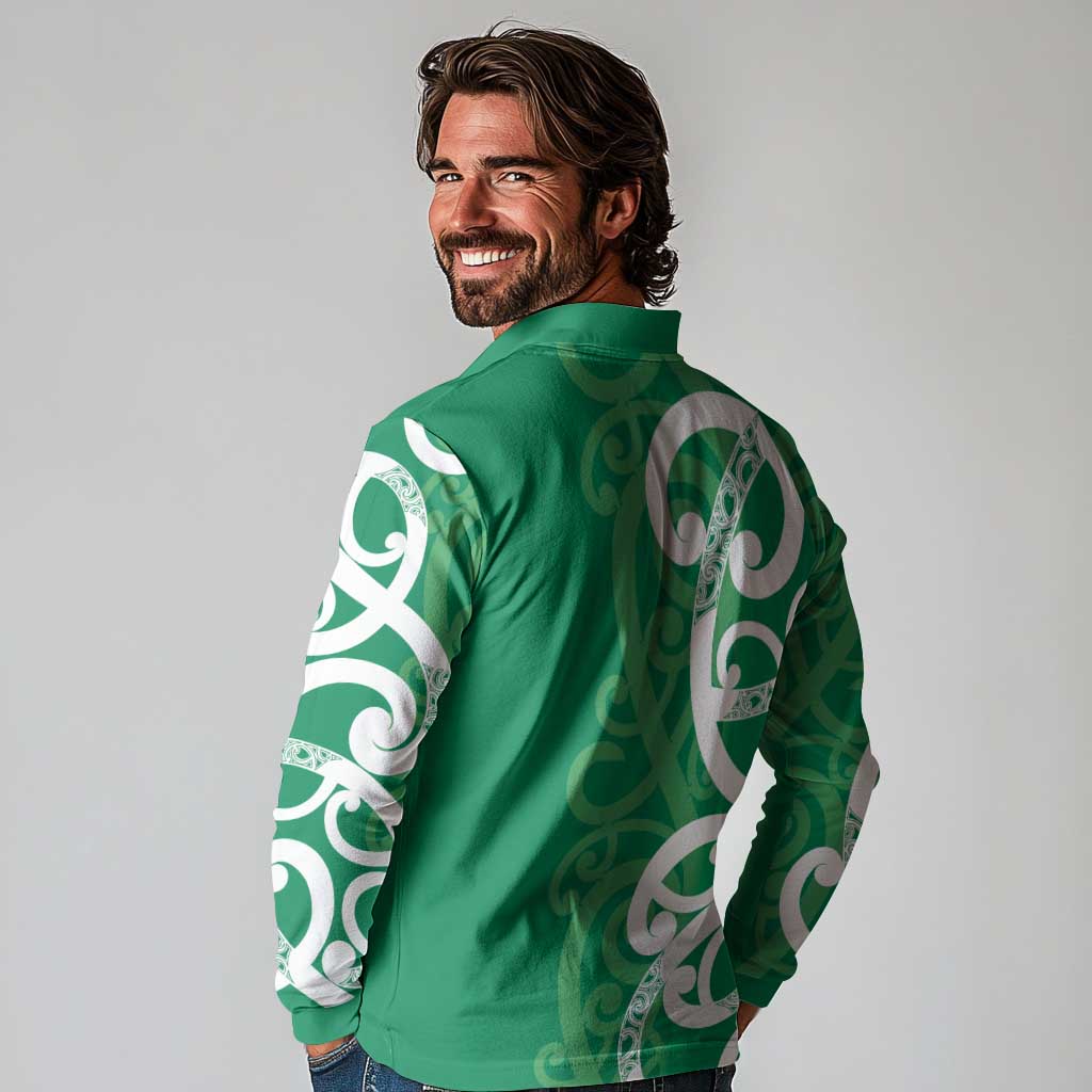 Pounamu Green Maori Long Sleeve Polo Shirt Koru Kowhaiwhai LT7 - Polynesian Pride
