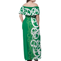 Pounamu Green Maori Off Shoulder Maxi Dress Koru Kowhaiwhai LT7 - Polynesian Pride